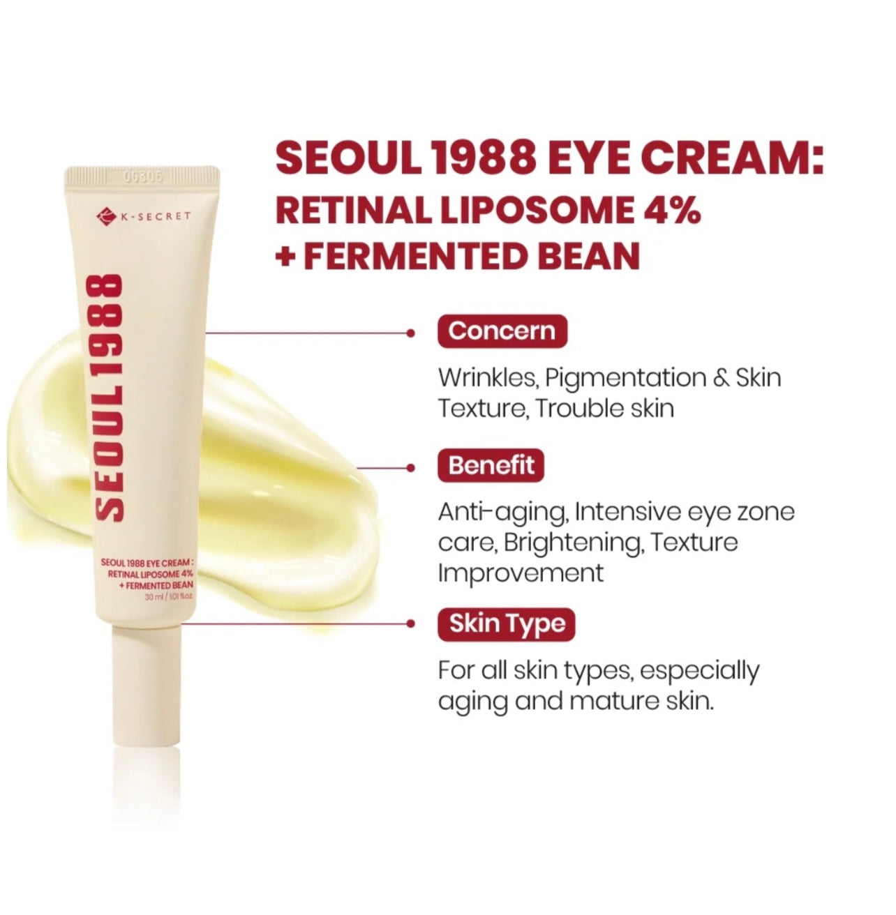 K-SECRET SEOUL 1988 Eye Cream Retinal Liposome 4% + Fermented Bean (30ml)