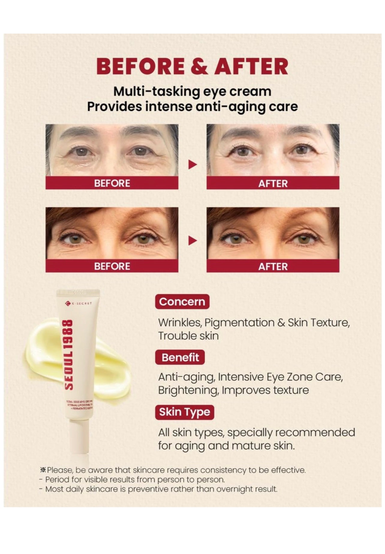 K-SECRET SEOUL 1988 Eye Cream Retinal Liposome 4% + Fermented Bean (30ml)